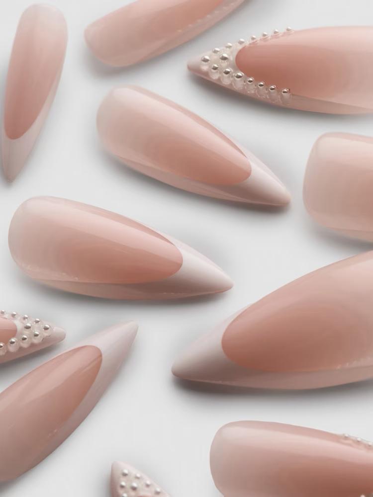 PS... Pro Long Stiletto Faux Pearl Gel Effect False Nails