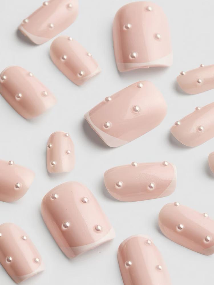 PS... Pro Short Square French Tip Faux Pearl Gel Effect False Nails